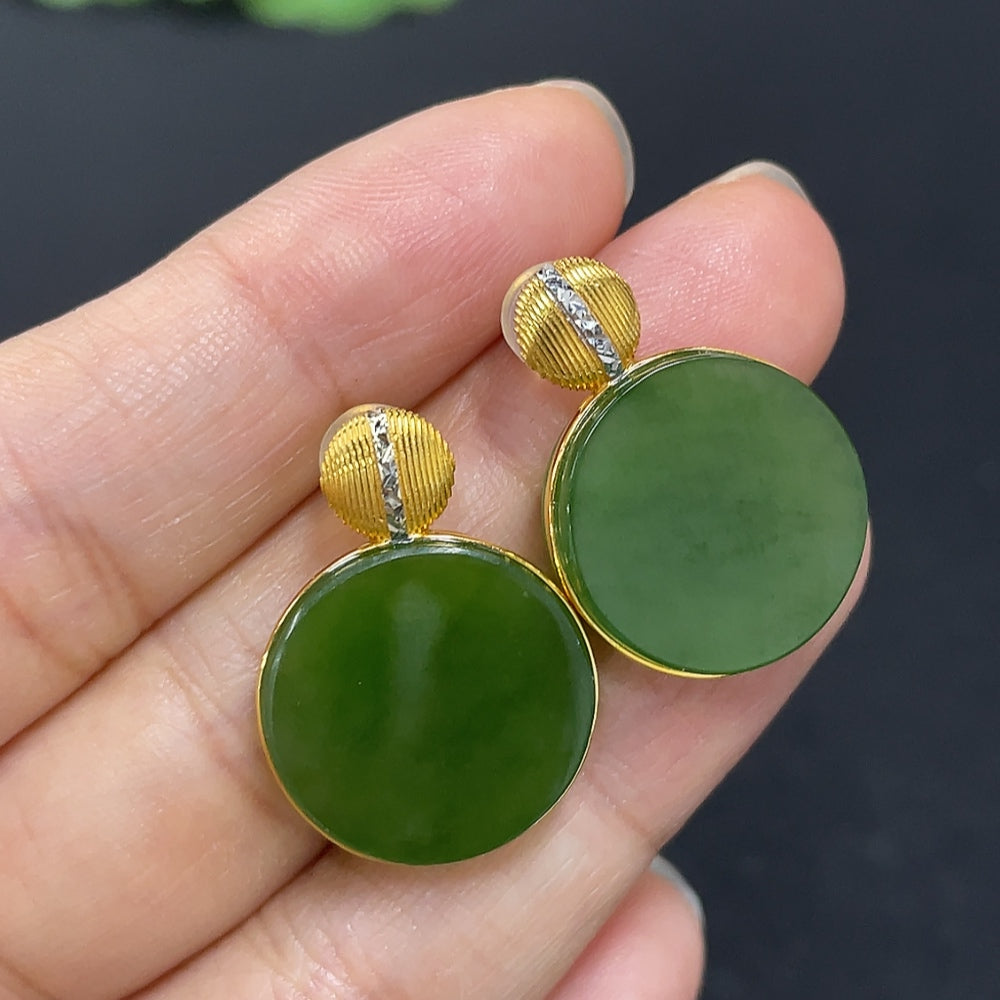 Hetian Jade Jasper Plain Pendant Earrings
