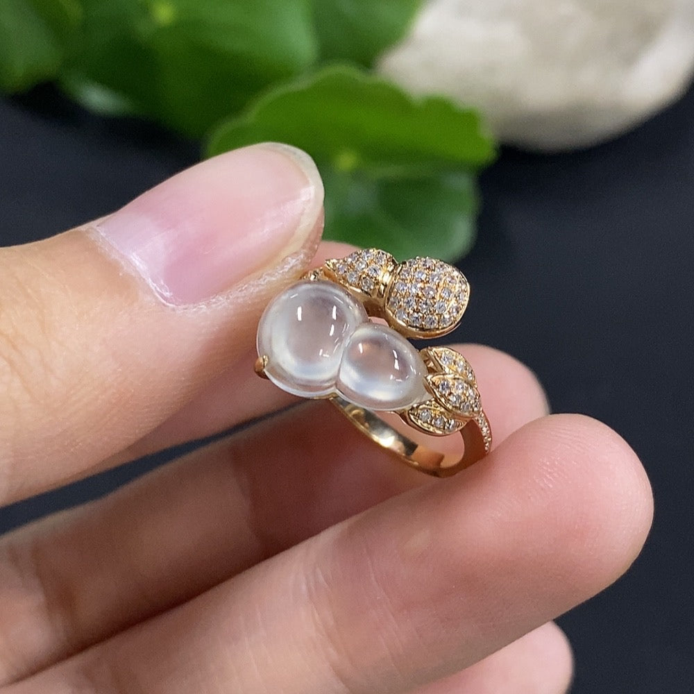 Jadeite Gourd Inlaid Ring 18K Gold with Diamond Size 11 Total Weight Approx. 3.77g