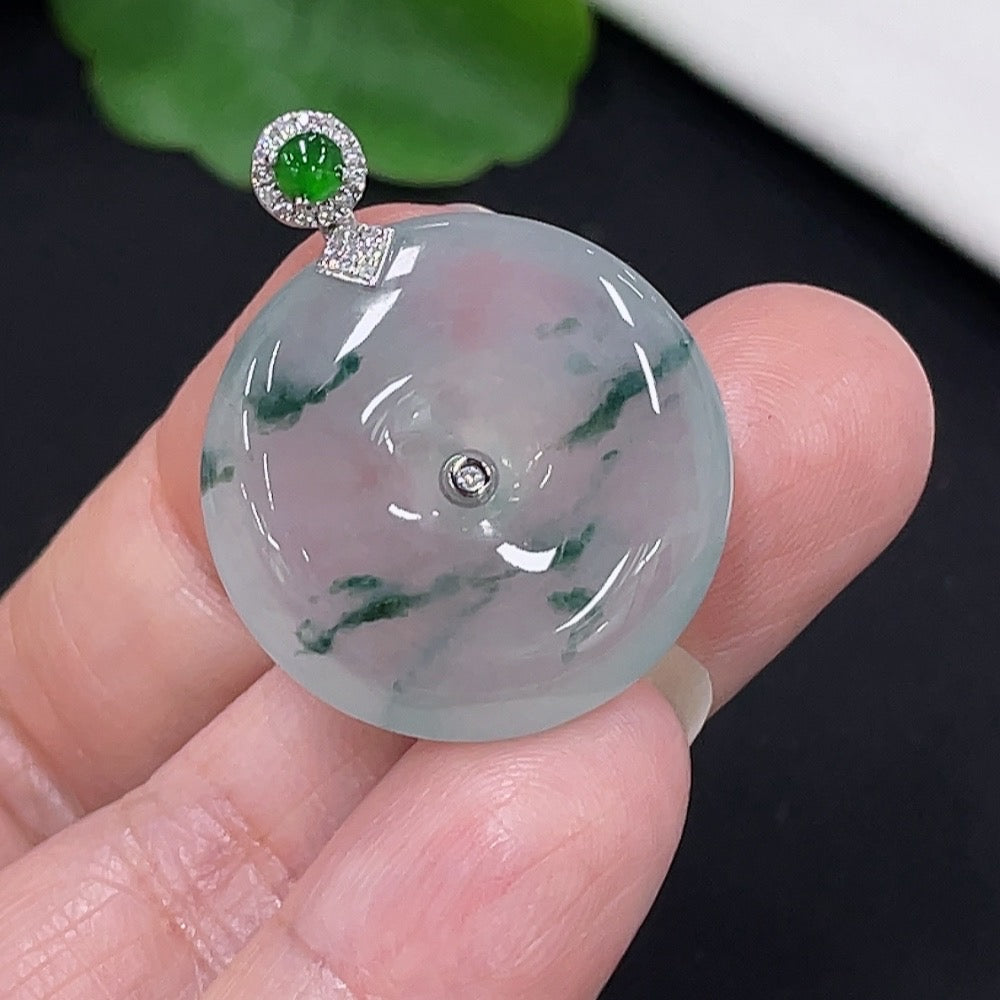 Jadeite safety buckle pendant 18K gold total weight approx. 7g (with diamond accents)