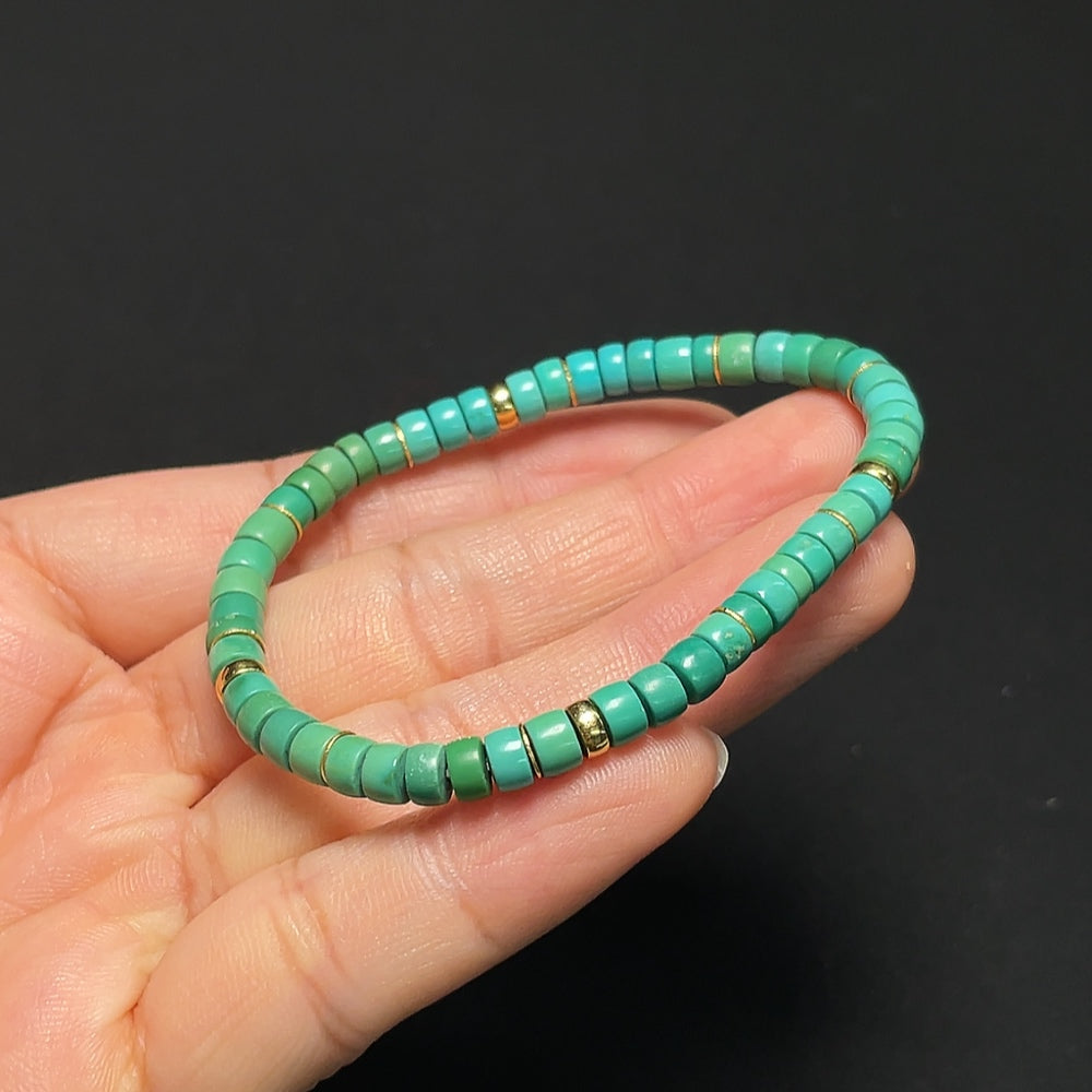 HKHQ 18K gold turquoise bracelet with 4.7mm beads, total weight 7.02g, elegant jewelry accessory