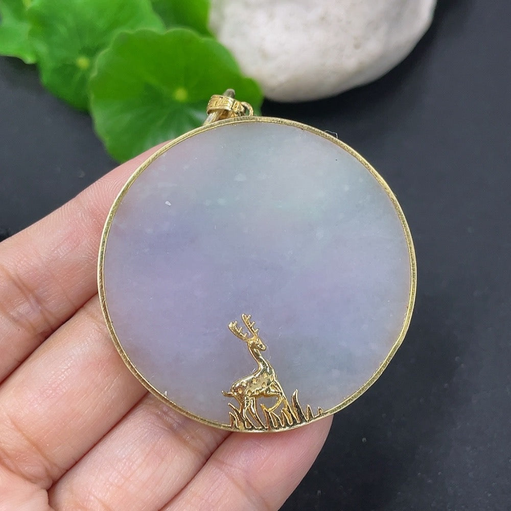 Jadeite inlaid pendant, 18K pendant, non-gold rope, non-diamond