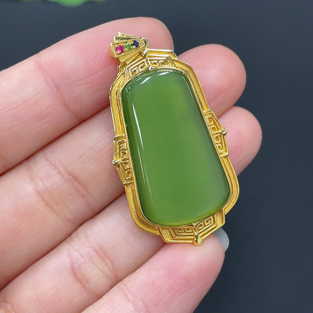 Hetian Jade Jasper Inlaid Plain Pendant 18k Gold Total Weight Approx.7g Precious Metal Affects Color