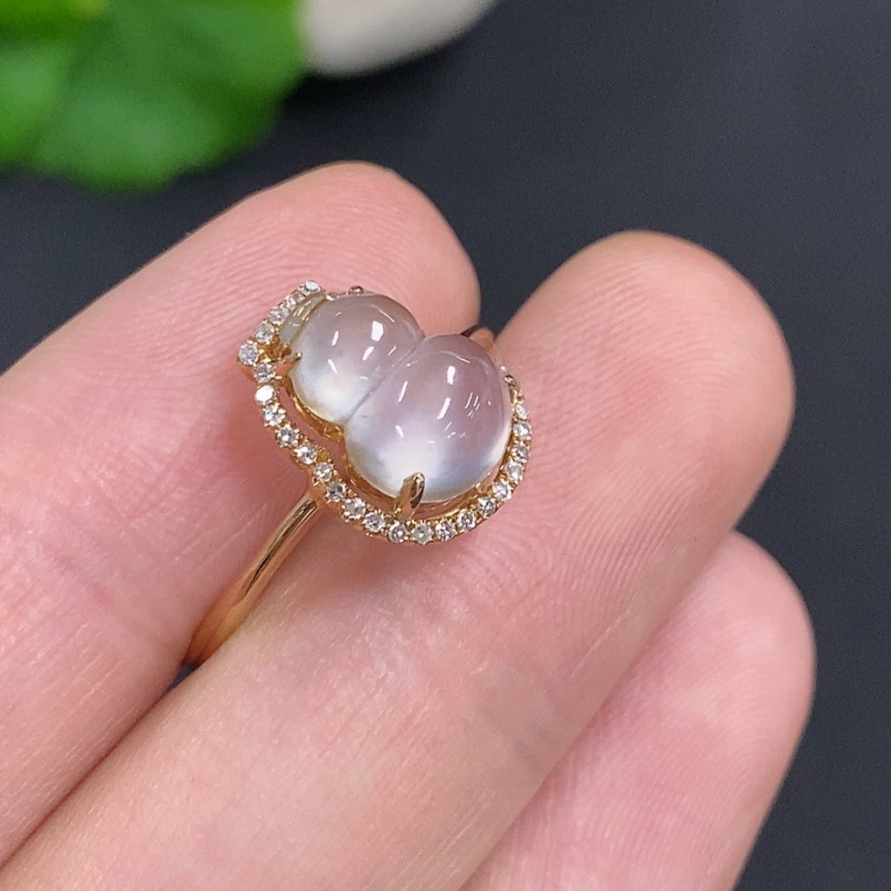 Jadeite Gourd Inlay Ring 18k Gold Total Weight Approx. 2.4g Size 17 With Diamond Accents
