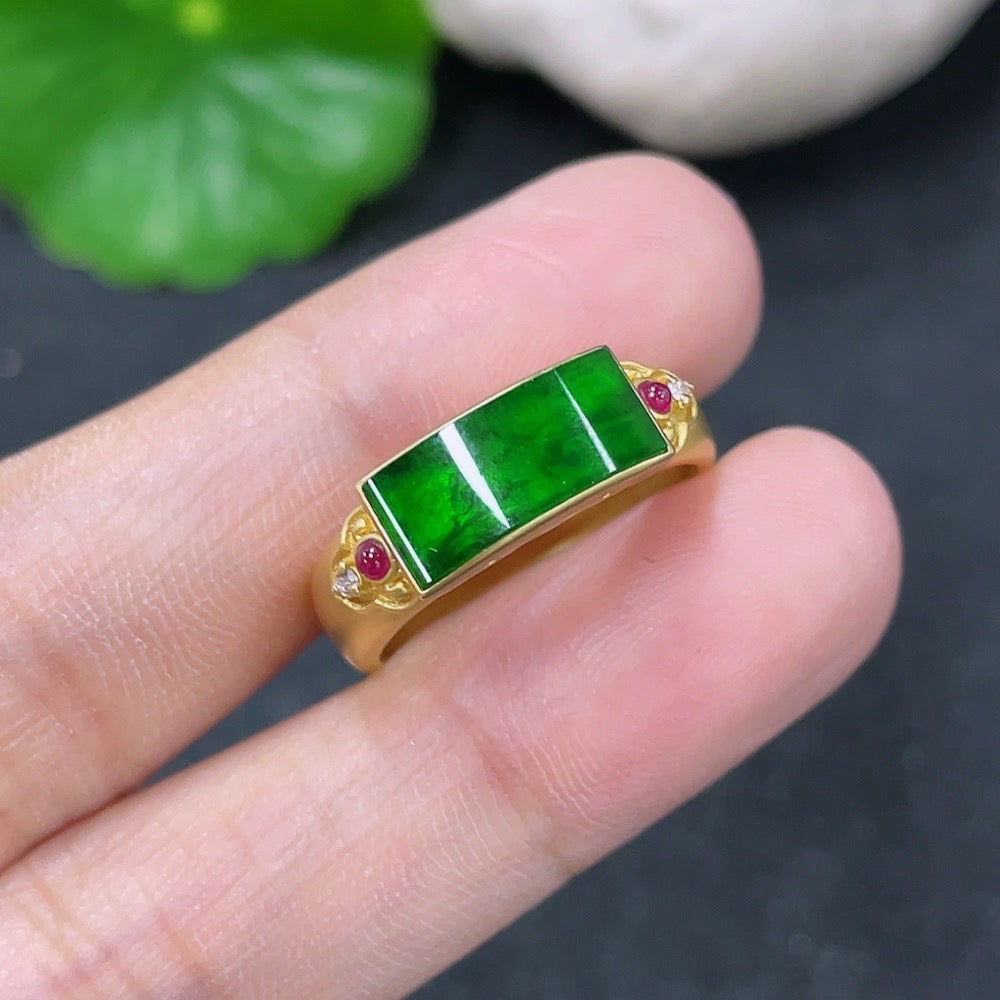 Jadeite Ring with 18k Gold and Diamond Accents, Contains Other Mineral Components