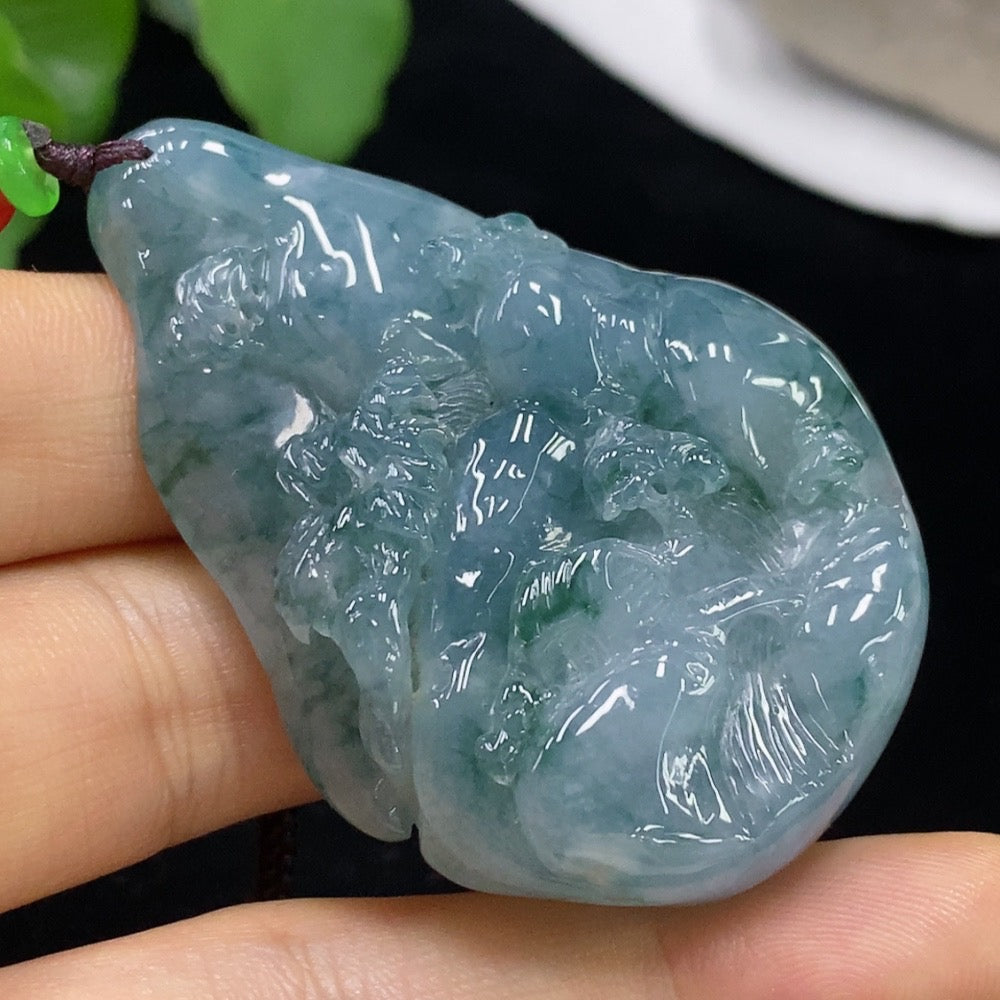 Jadeite Landscape Pendant Total Weight Approx. 49.09g (including rope weight) with non-A grade beads