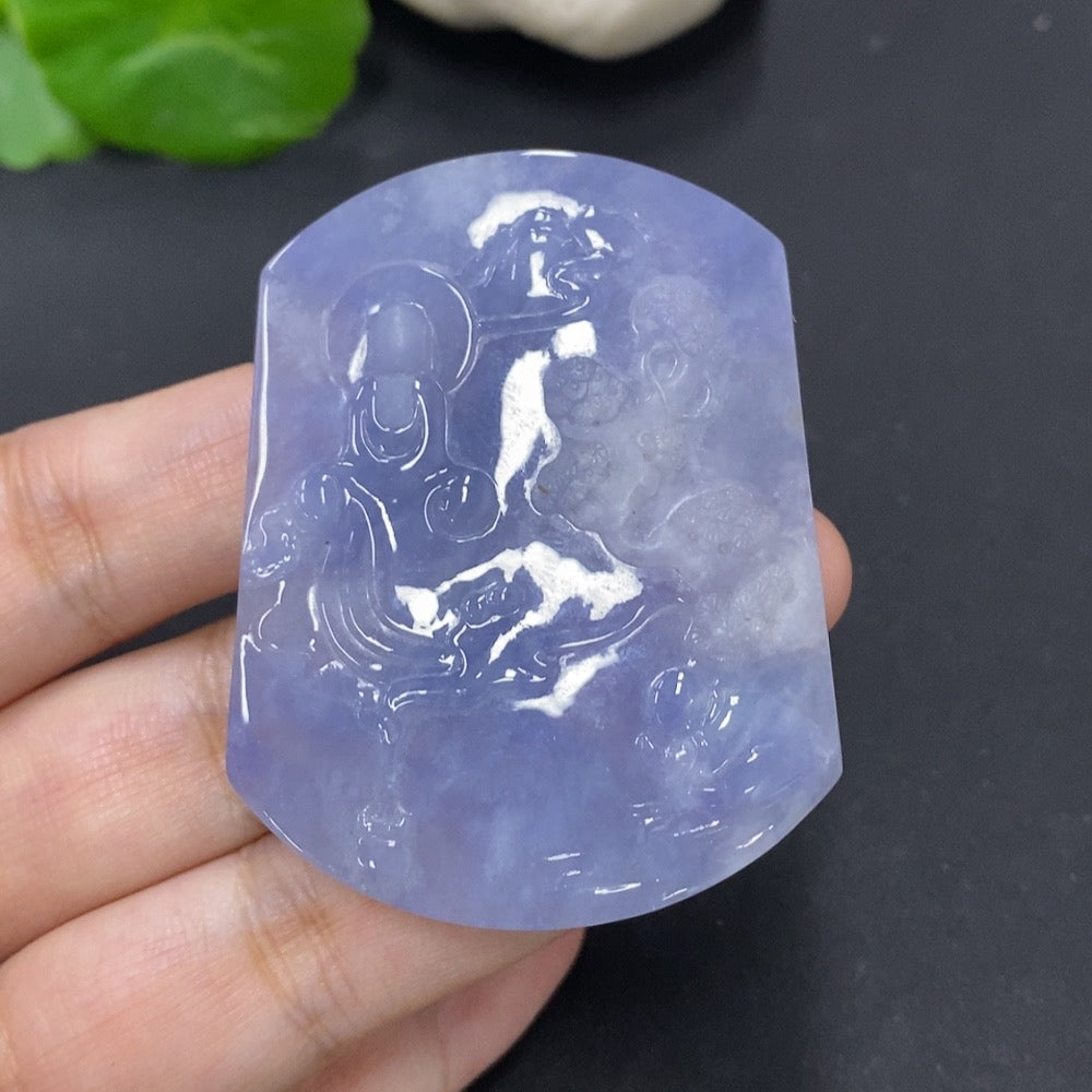 HKHQ jadeite pendant necklace, approximately 46.5g with rope, featuring a smooth green jadeite piece on a natural cord.
