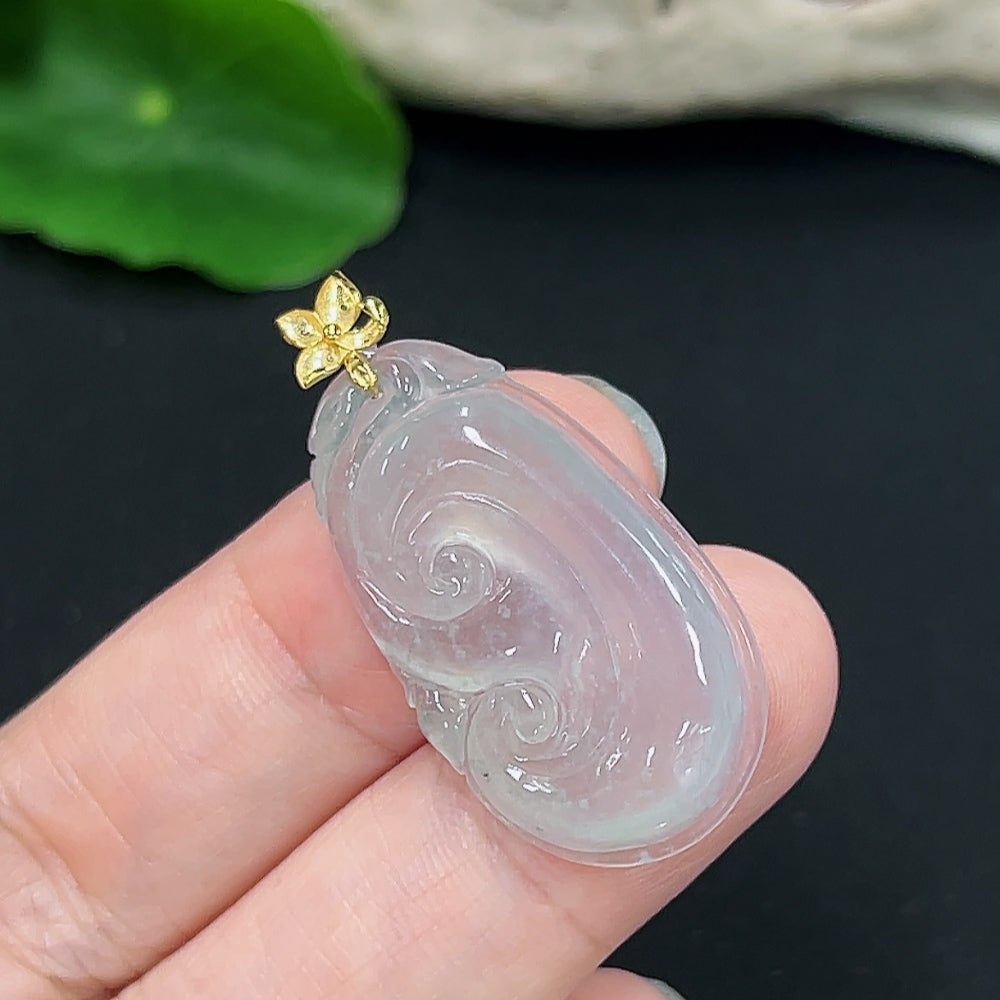 Jadeite Ruyi pendant necklace with 18K gold setting, showcasing a smooth jadeite Ruyi symbol on a delicate chain.