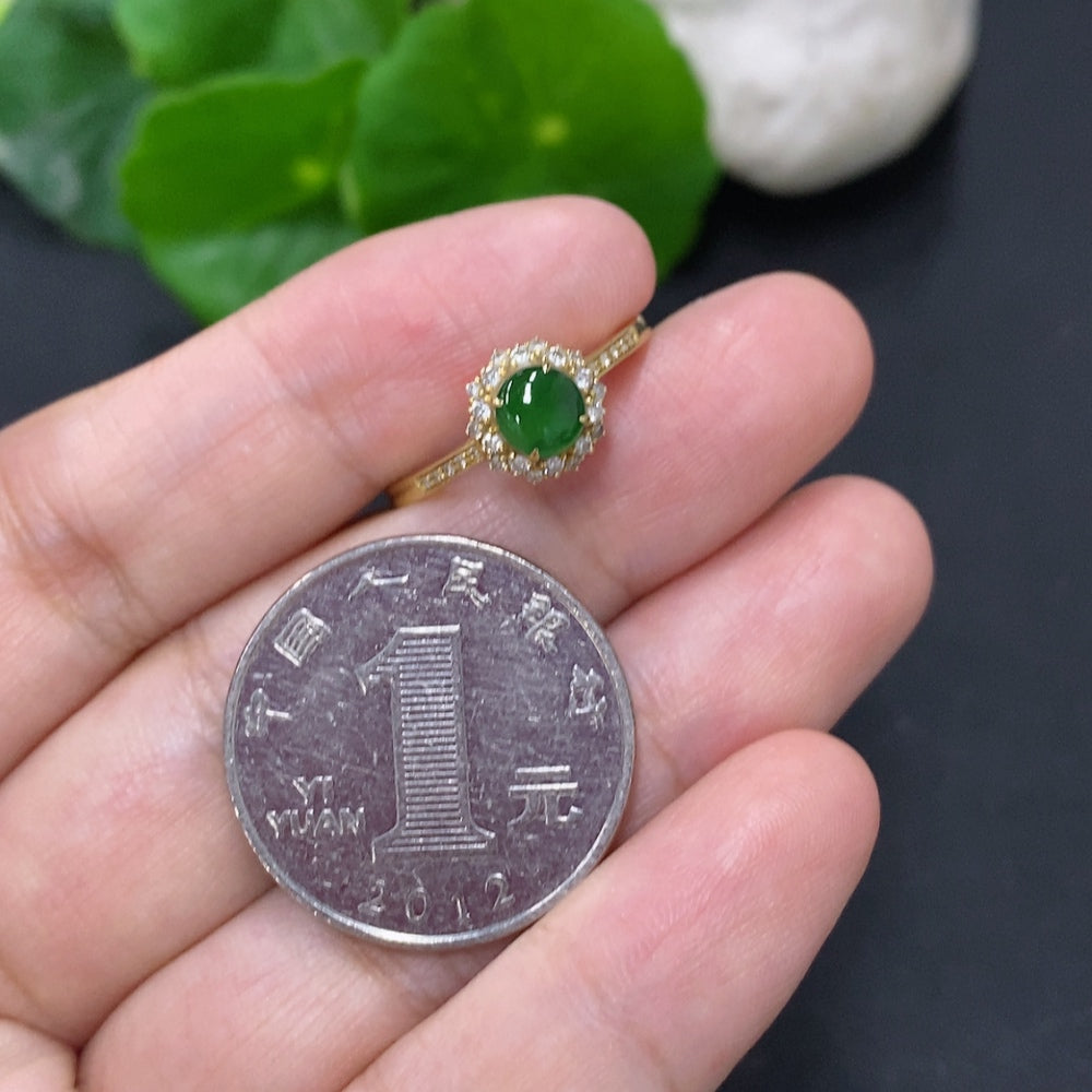 Jadeite Cabochon Ring in 18K Gold (with Diamond Accents)