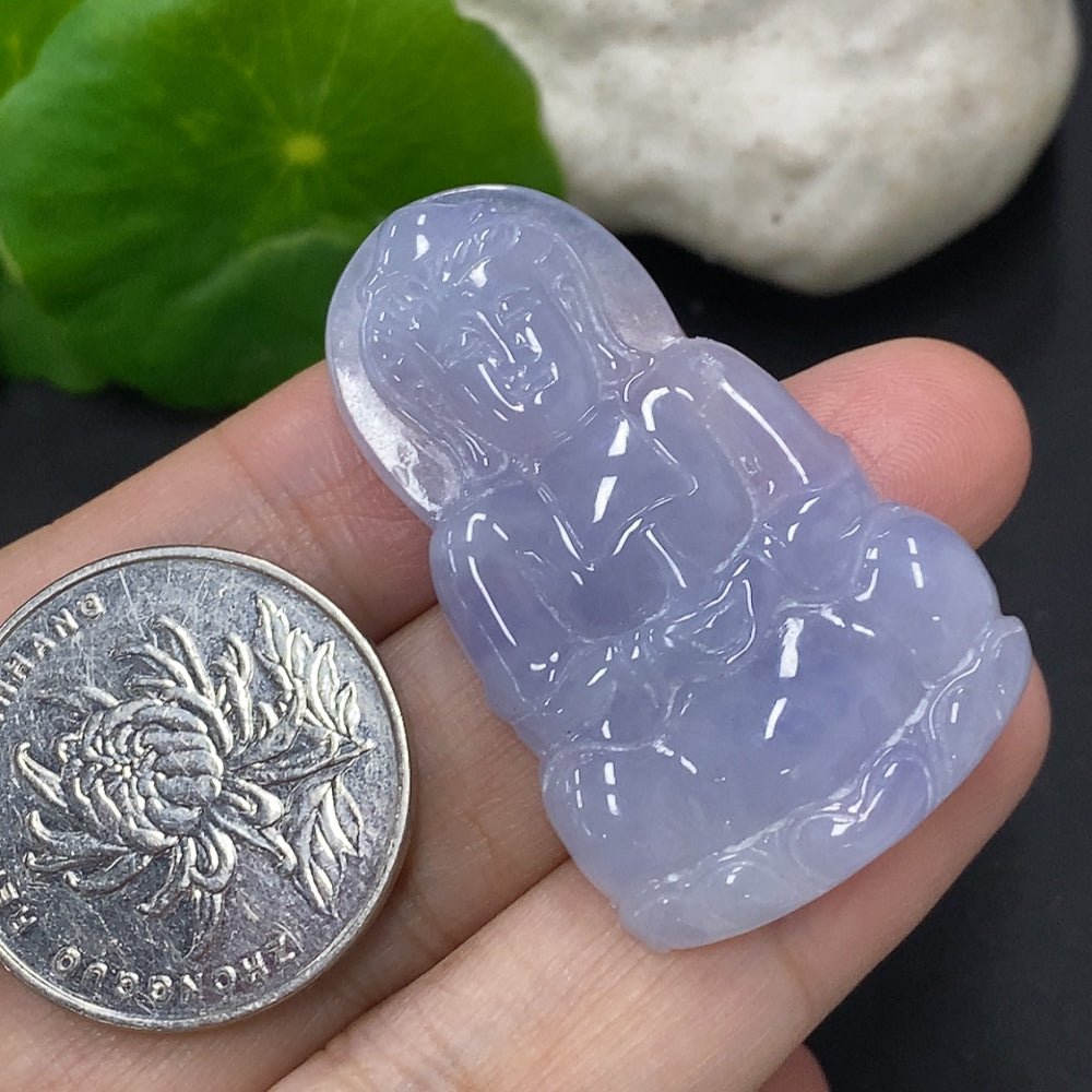 Jadeite Guanyin inlay jewelry piece with intricate details, weighing approximately 9.6g, crafted by HKHQ in high-quality jade.