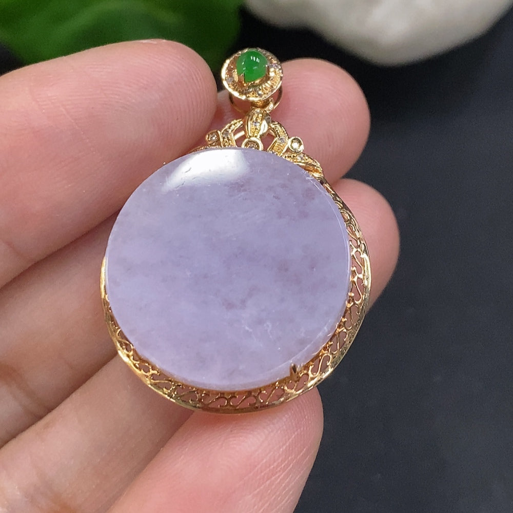 Jadeite Plain Pendant Necklace 18K Gold Total Weight Approx. 5.1g (With Diamond Accents)