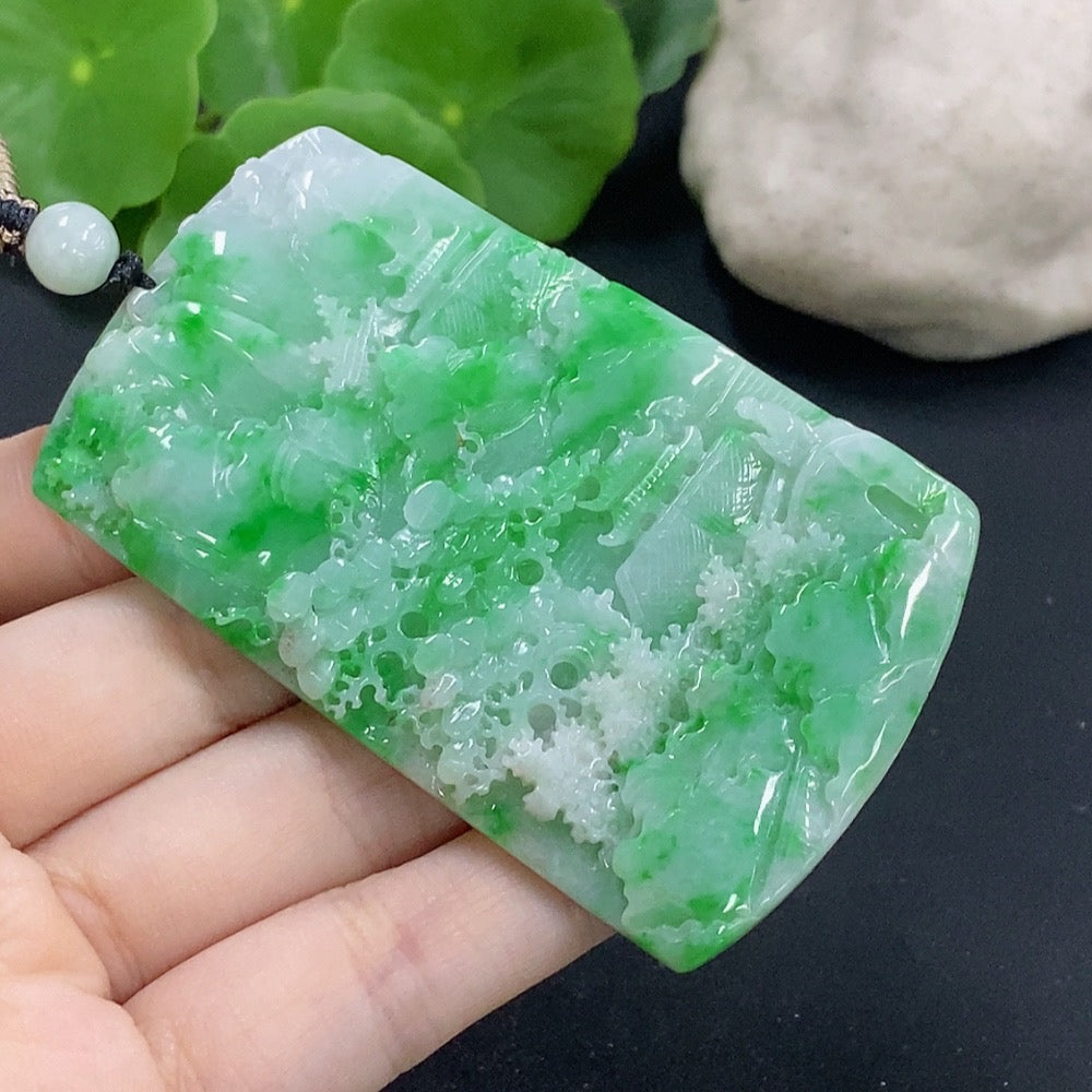 Jadeite landscape pendant with a (including rope weight)