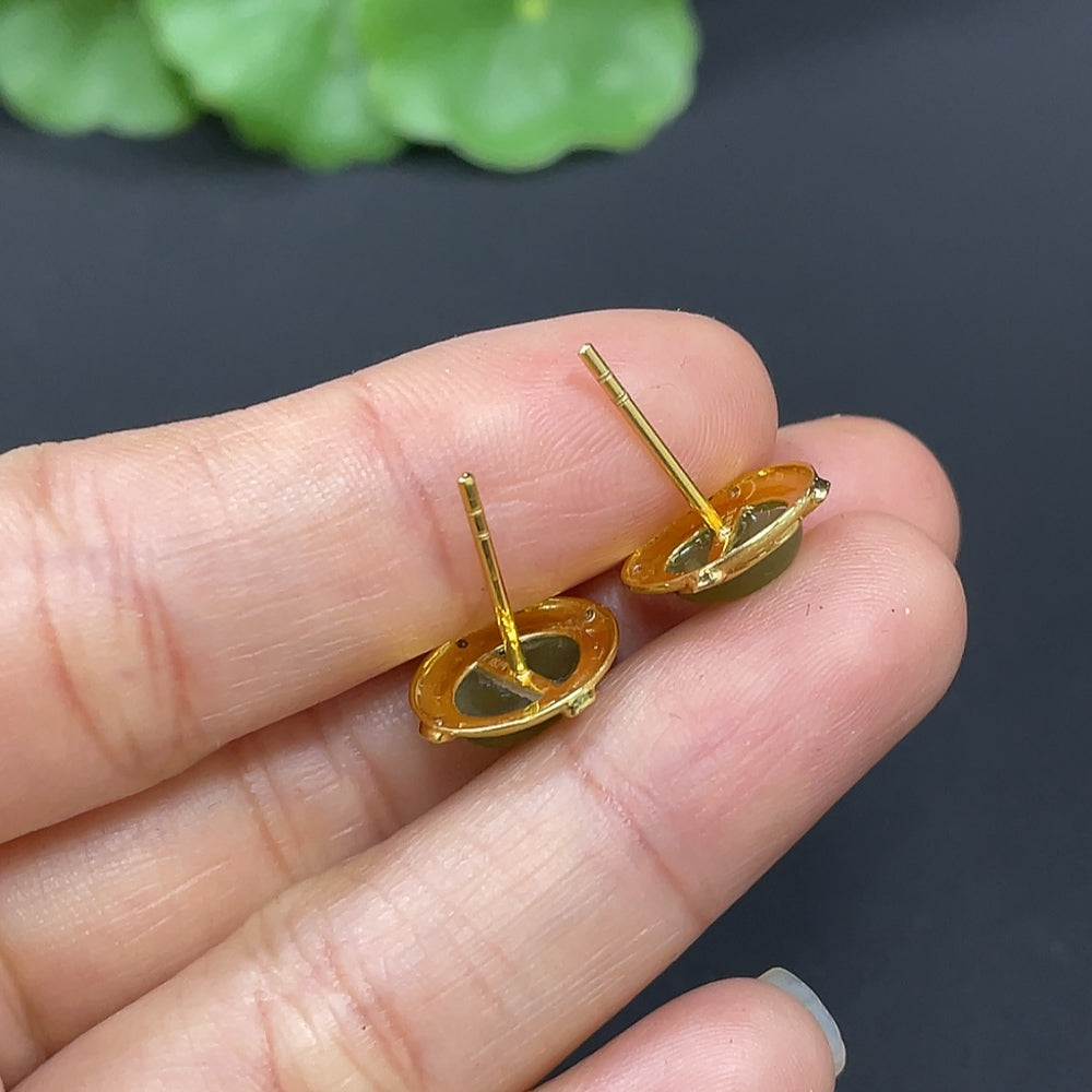 Hetian Jade Jasper Inlaid Earrings, 18k Gold, Total Weight Approx. 1.4g, Non-Diamond