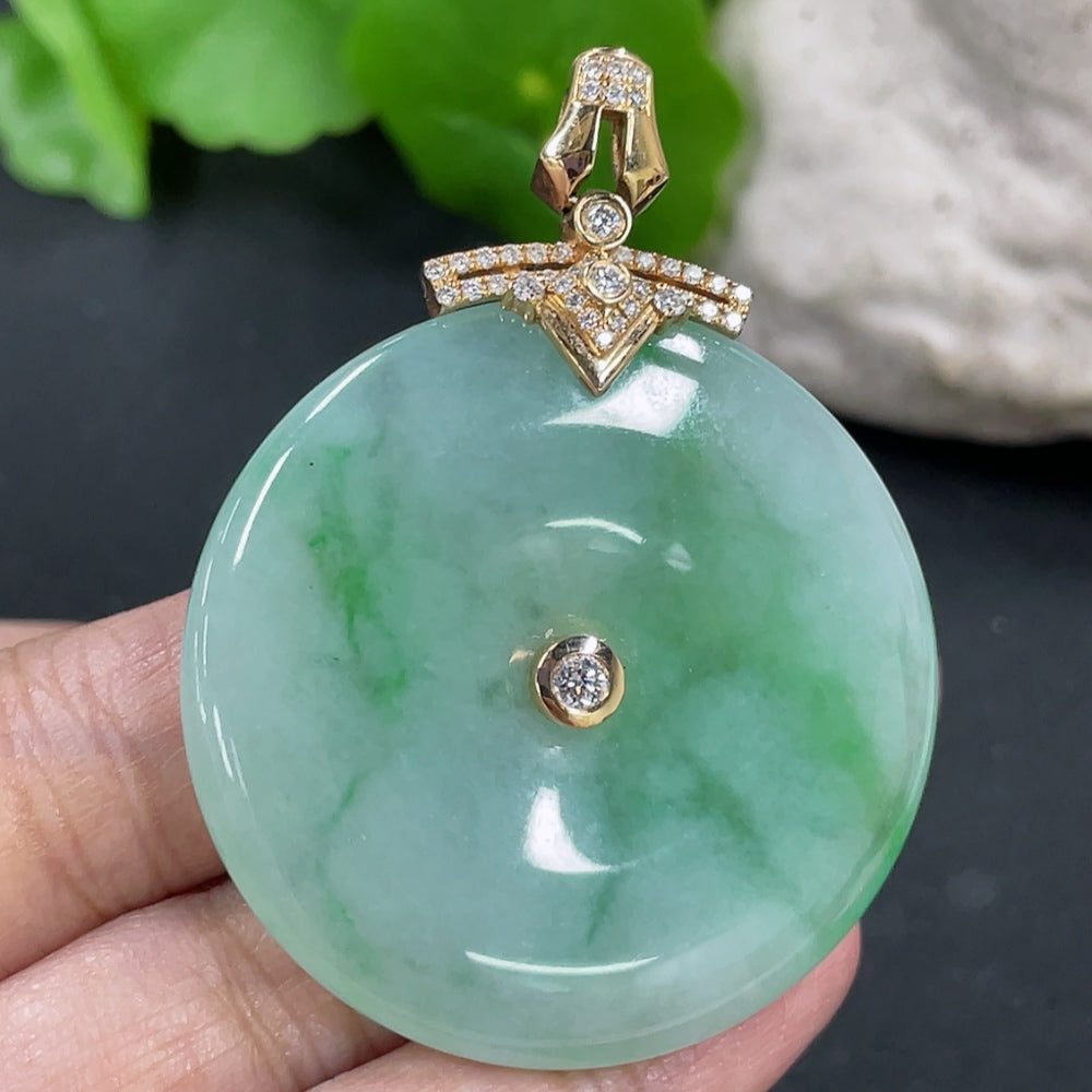 Jadeite Peace Knot Pendant with 18K Gold Clasp and Diamond Accents