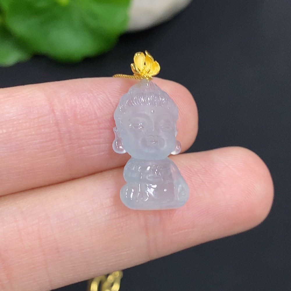 Jadeite Baby Buddha Pendant 18k Gold Total Weight Approx. 2.3g (Including Chain)