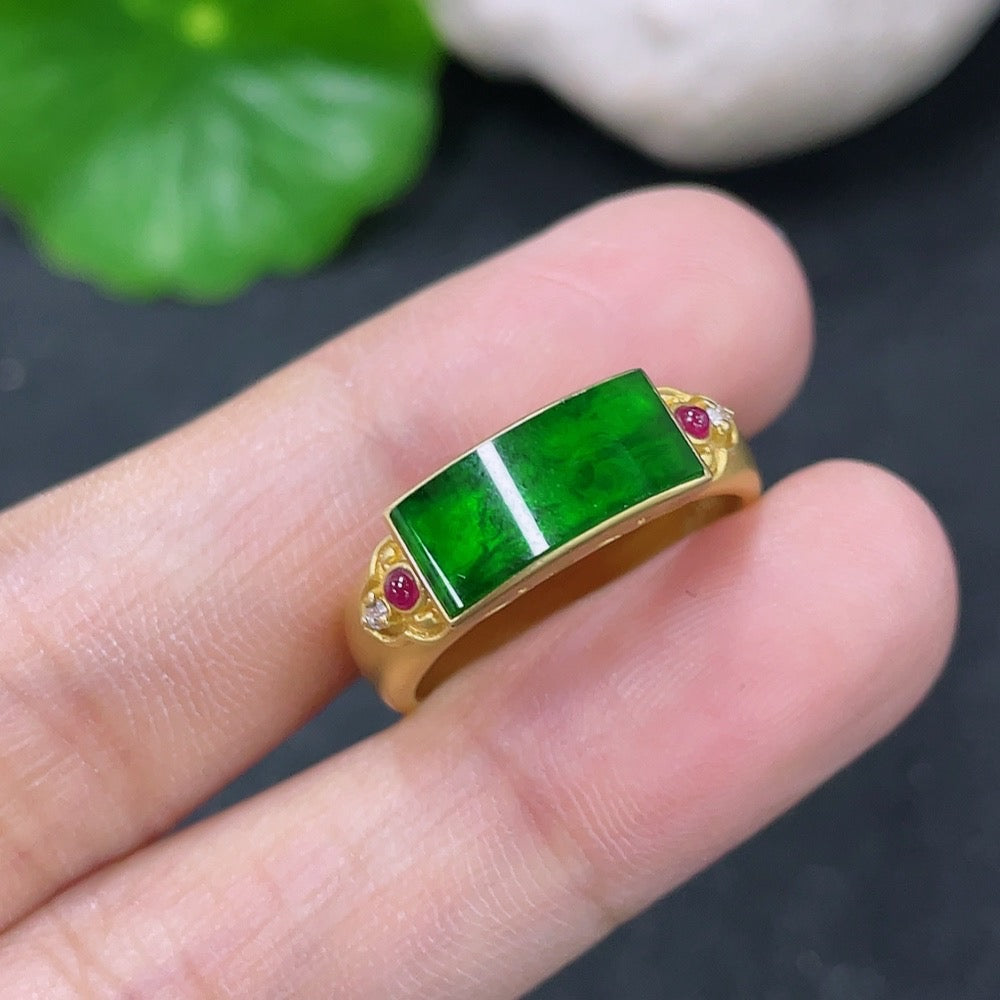 Jadeite Ring with 18k Gold and Diamond Accents, Contains Other Mineral Components