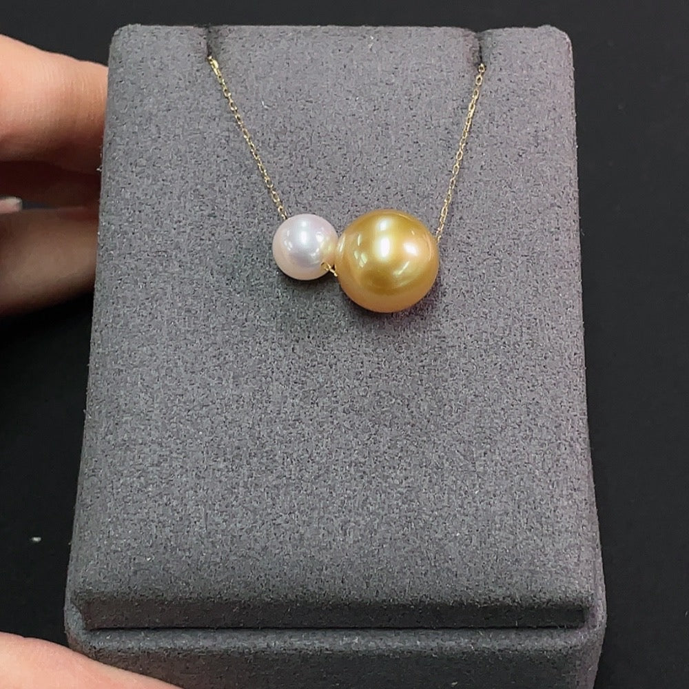 Saltwater Pearl Inlaid Necklace 18K Gold Color Origin Undetermined