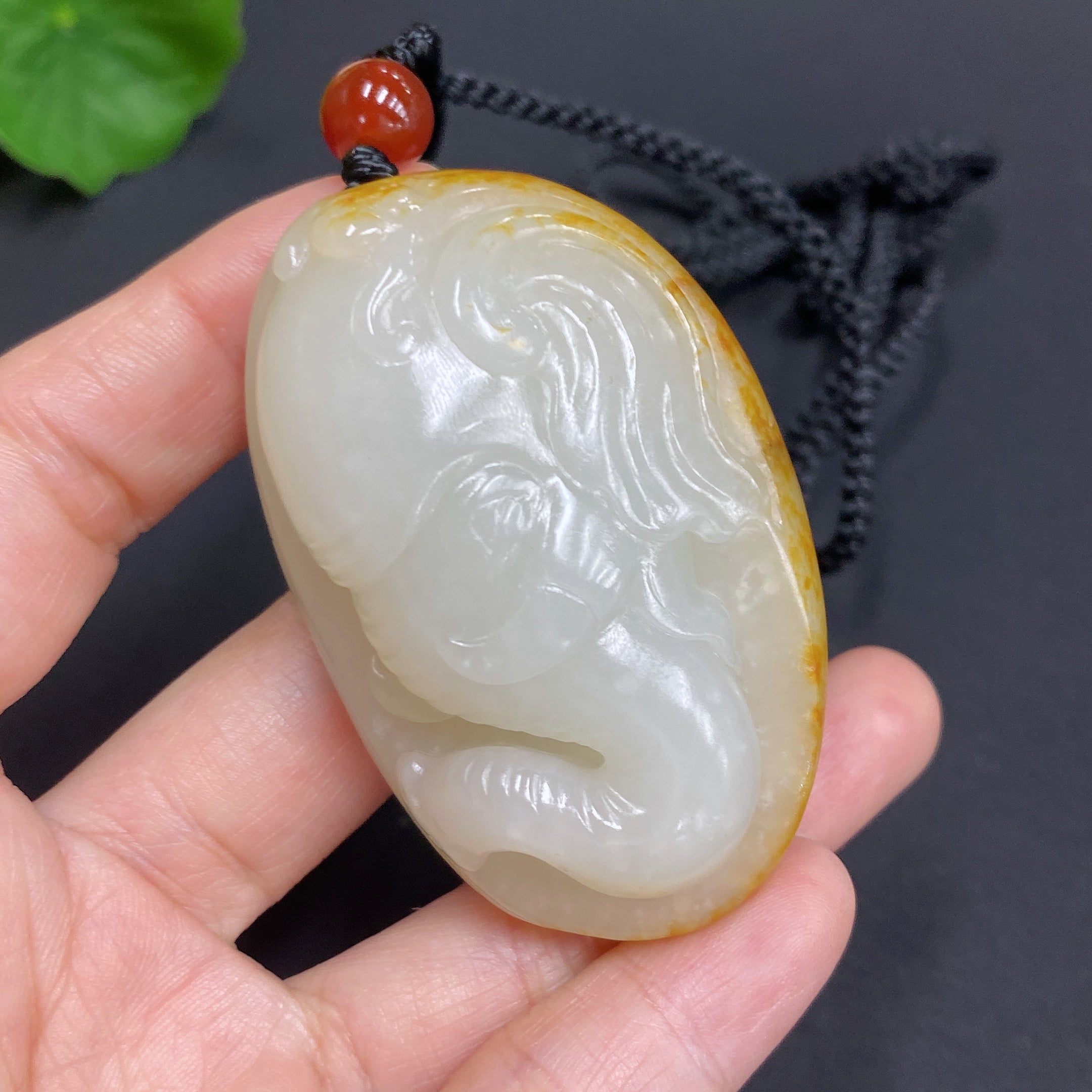 Hetian Jade Pendant Auspicious Undetermined Skin Color Formation Total Weight (Including Rope) Approx. 85.7g