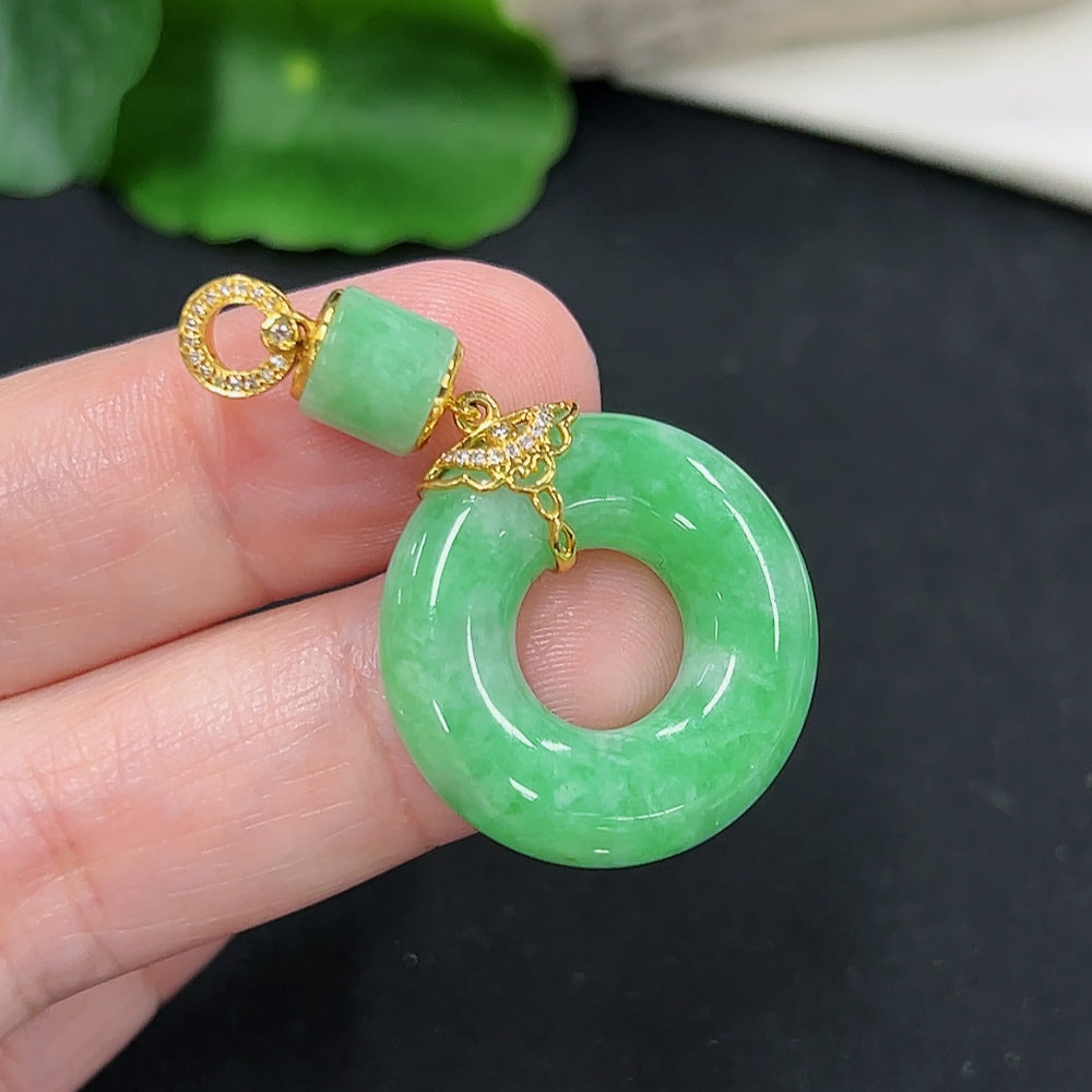 Jadeite Donut Pendant 18K Gold (with Diamond Accents)