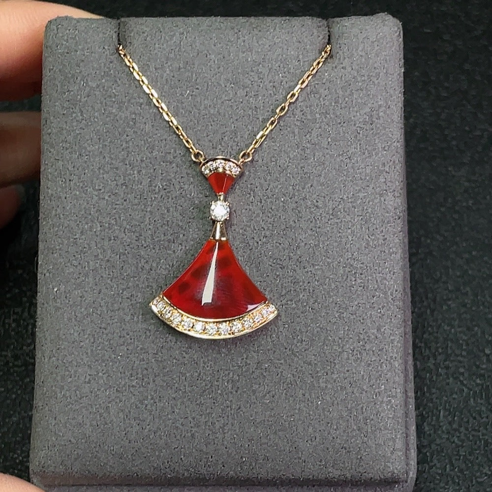 Chalcedony Agate Inlaid Pendant, 18K Gold, Accented with Diamonds