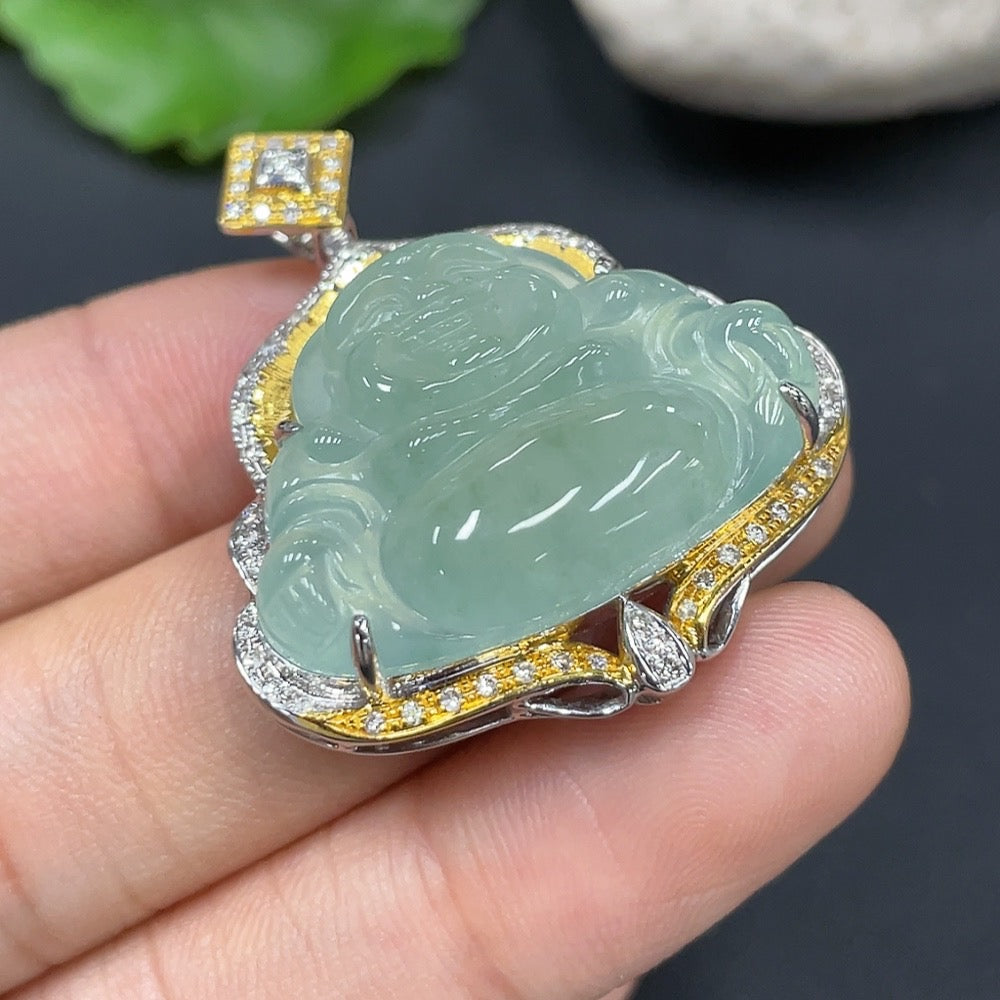 Jadeite Buddha Pendant with 18K Gold Setting, Total Weight Approx. 10.1g