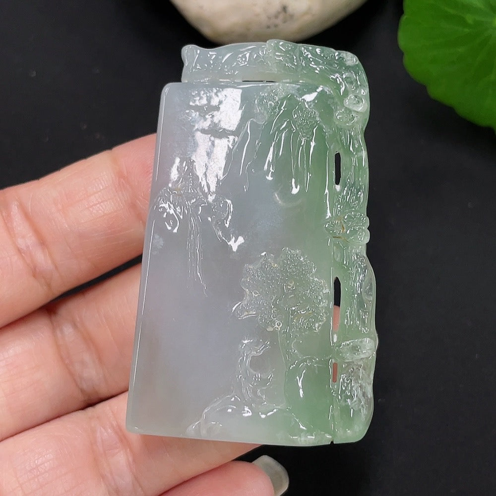 Jadeite Landscape Pendant, Total Weight Approximately 25.5g