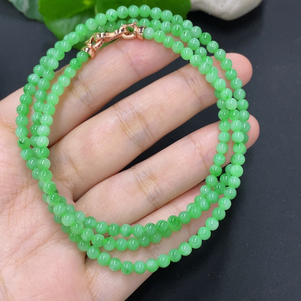 Jadeite Bead Necklace Approx. 3.5mm Non-Gold