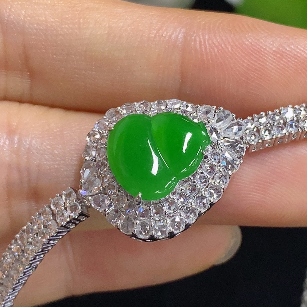 Jadeite Gourd Inlaid Bracelet 18k with Diamond Accents