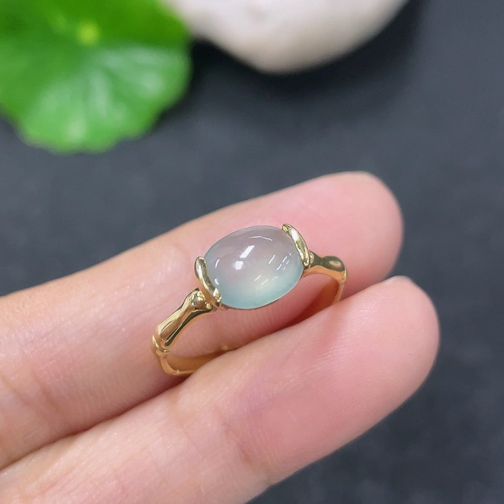 Jadeite inlaid 18k gold ring with size 13, featuring intricate inlay design and a total weight of 2.27 grams.
