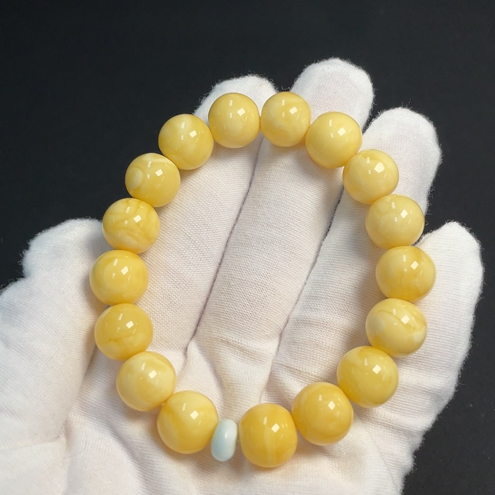 Amber and Beeswax Bracelet, Approx. 11.7mm, Total Weight Approx. 16.27g, with Larimar (Blue)