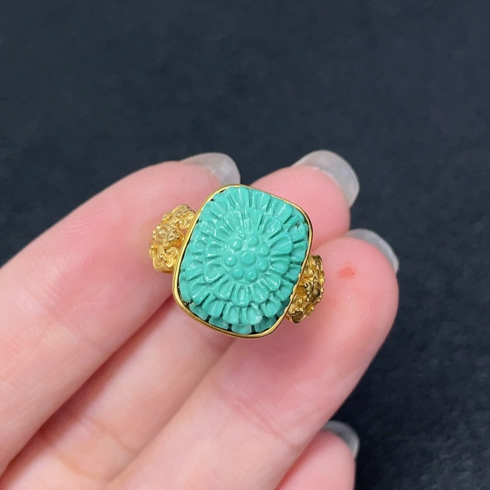 Turquoise Ring 18K Gold With Box