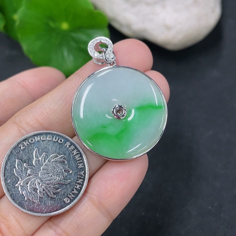 Jadeite Inlaid Peace Knot Pendant 18k with Diamond Accents