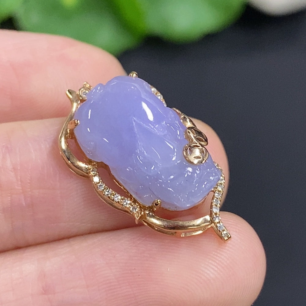 Jadeite Pi Xiu Inlay Pendant 18K Gold Total Weight Approx. 2.7g With Diamond Inlay