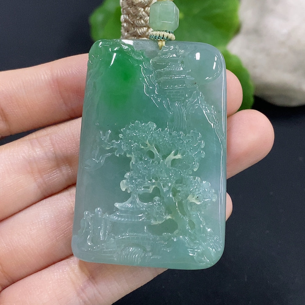 Jadeite Pendant Landscape with Cord Total Weight Approx. 43.6g