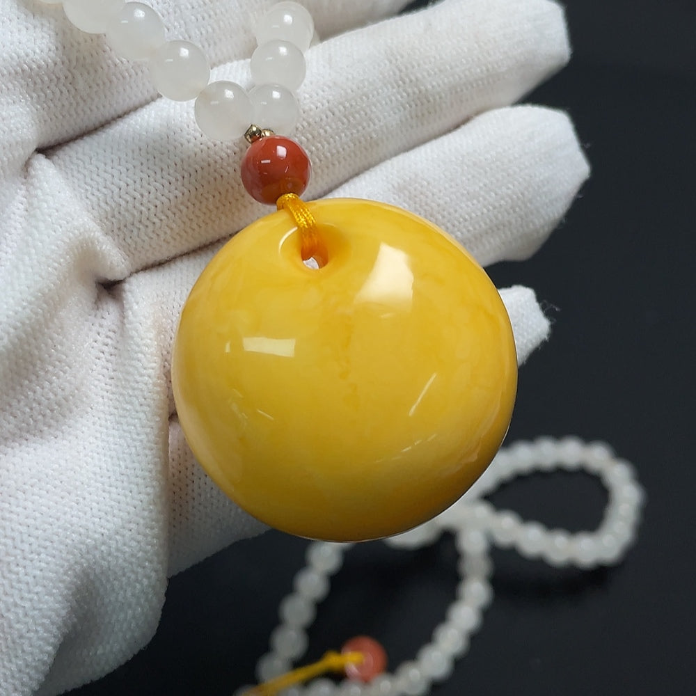 Amber Beeswax Pendant with Hetian Jade, Turquoise, and Southern Red Agate, Containing Other Mineral Components, Non-Gold