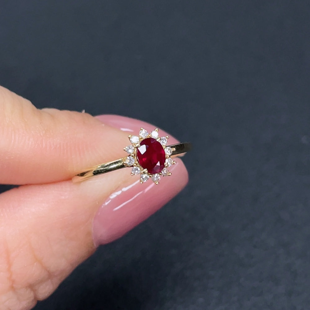 18K Ruby Ring Filled with Diamond Accents Total Weight Approx. 1.29g Size 13