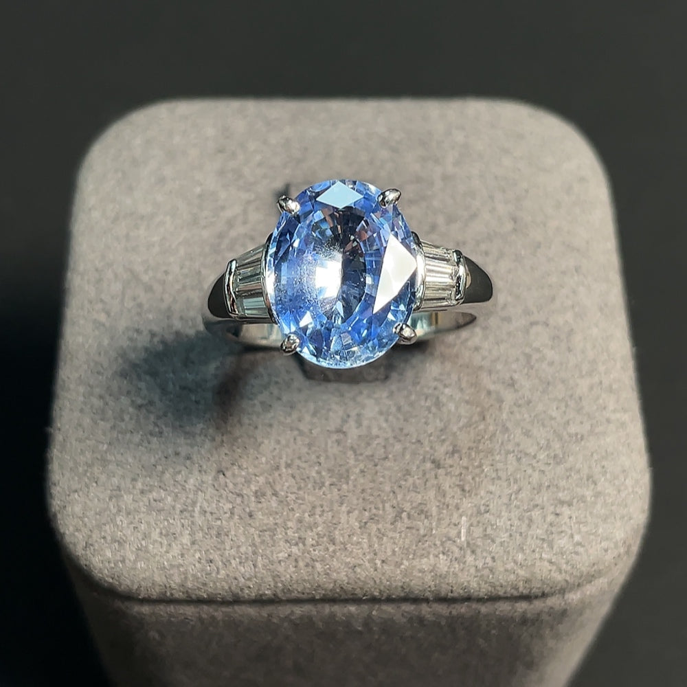 Sapphire ring Pt900 with diamonds, total weight about 8g, size 17, AIGS certificate: no heating, cornflower blue, origin Sri Lanka, Blue 5.41cts