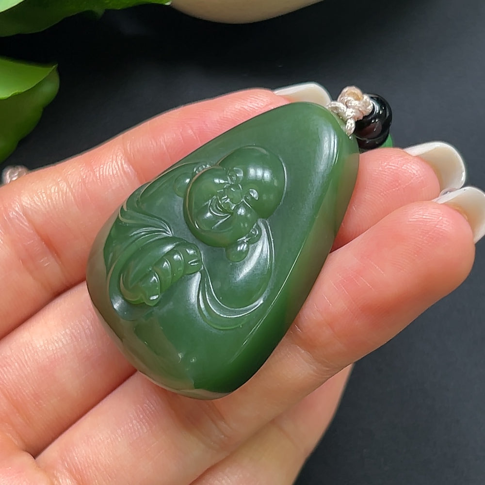 Hetian Jade Buddha Pendant with Cord