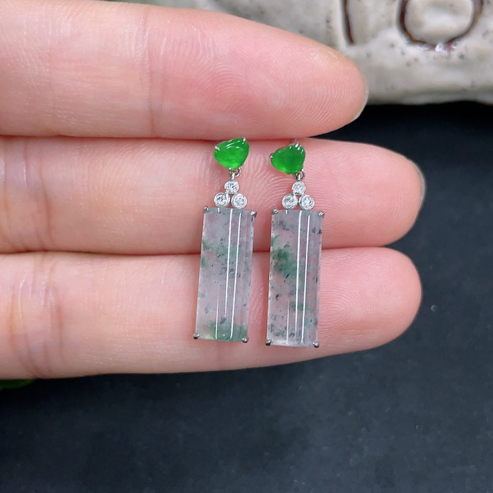 Jadeite Plain Pendant Earrings 18k with Diamond Accents