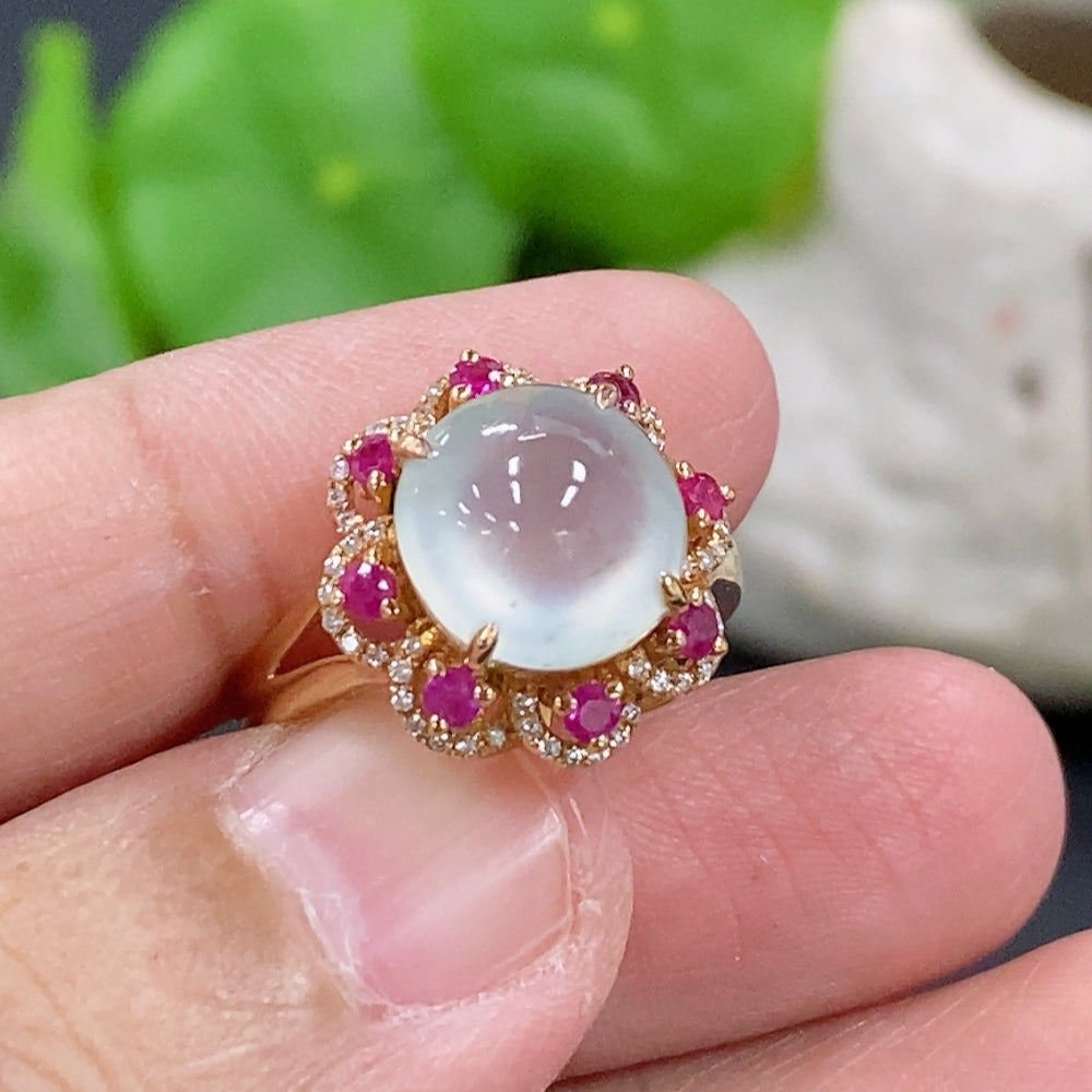 Jadeite Ring 18k with Diamond Accent Colorless Non-Type A