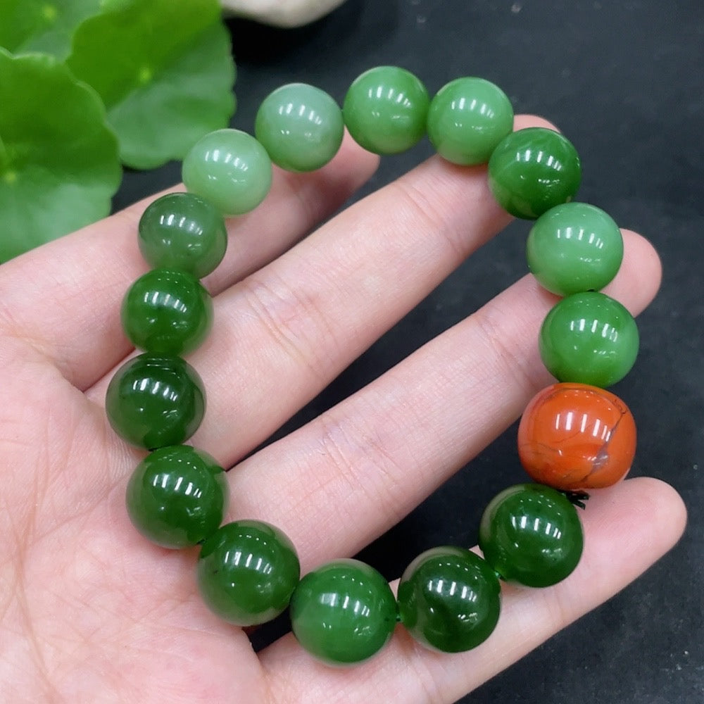 Hetian Jade Jasper Bracelet, approx. 11.8mm, total weight approx. 43.4g, with non-Hetian Jade beads