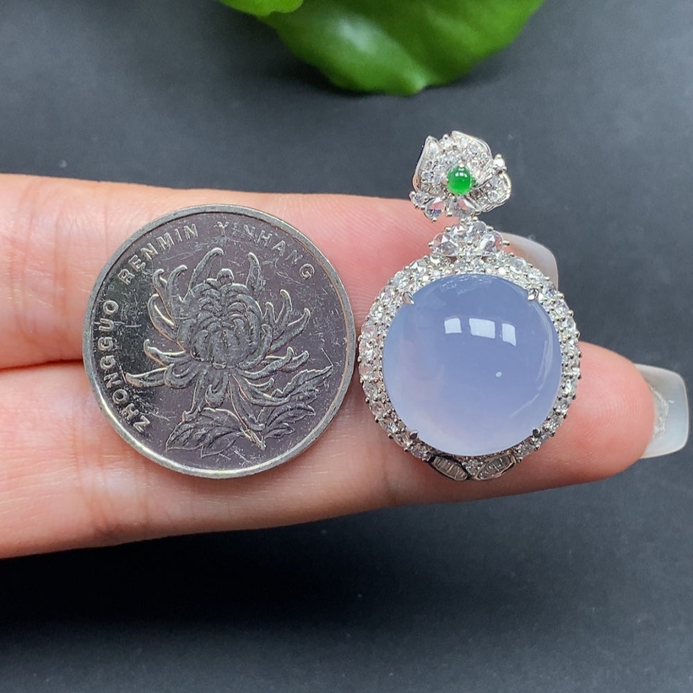 Jadeite Pendant with Diamond Accents, Cabochon Cut, 18K Gold