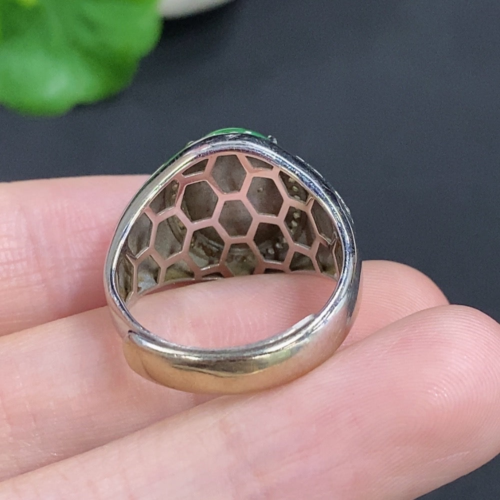 Jadeite Cabochon Ring 18k Gold Total Weight Approx. 6.7g Adjustable Size with Diamond Accents