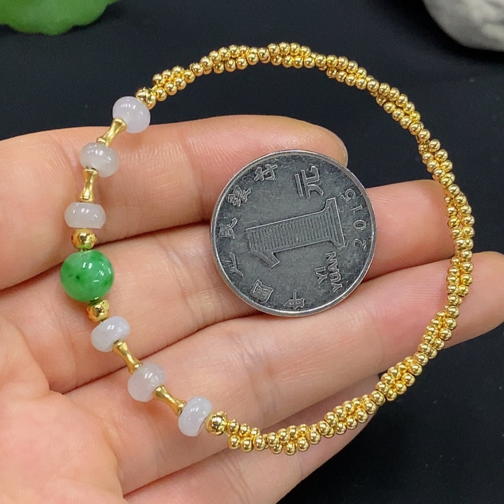 Jadeite Inlaid Bracelet Approximately 7.5/5.6mm Non-Gold Marked in Red Remaining 18k String Undetectable
