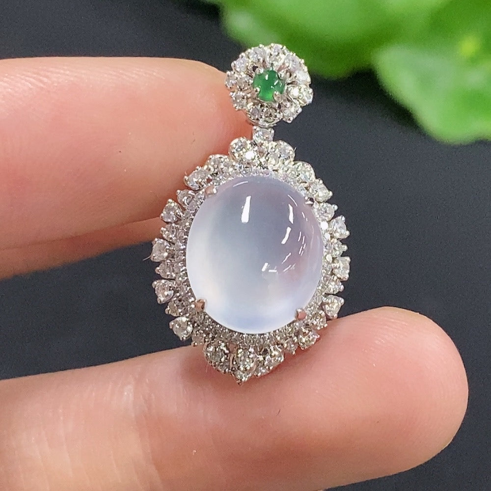 Jadeite Cabochon Pendant with 18k Gold and Diamond Accents, Total Weight Approximately 3.33g