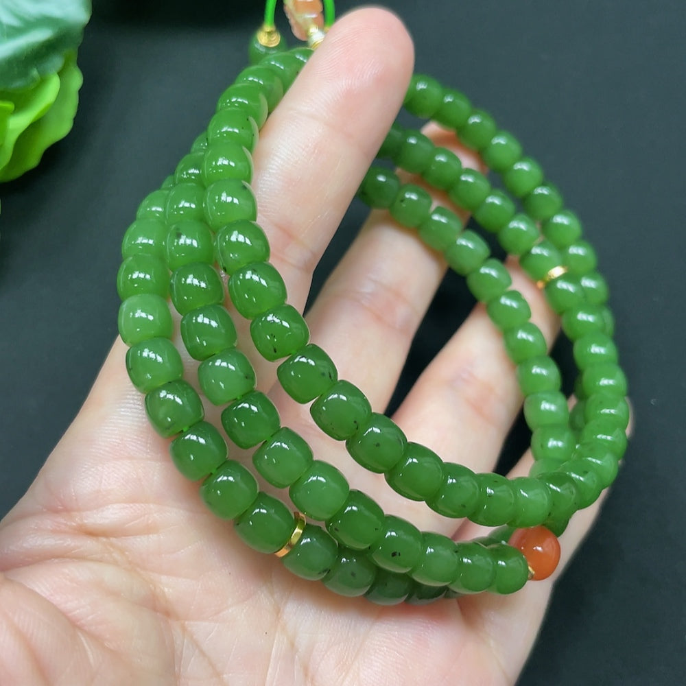 Hetian Jade Bead Necklace, Non-Gold, Non-Hetian Jade Beads, 6.8mm, Total Weight Approx. 61.76g