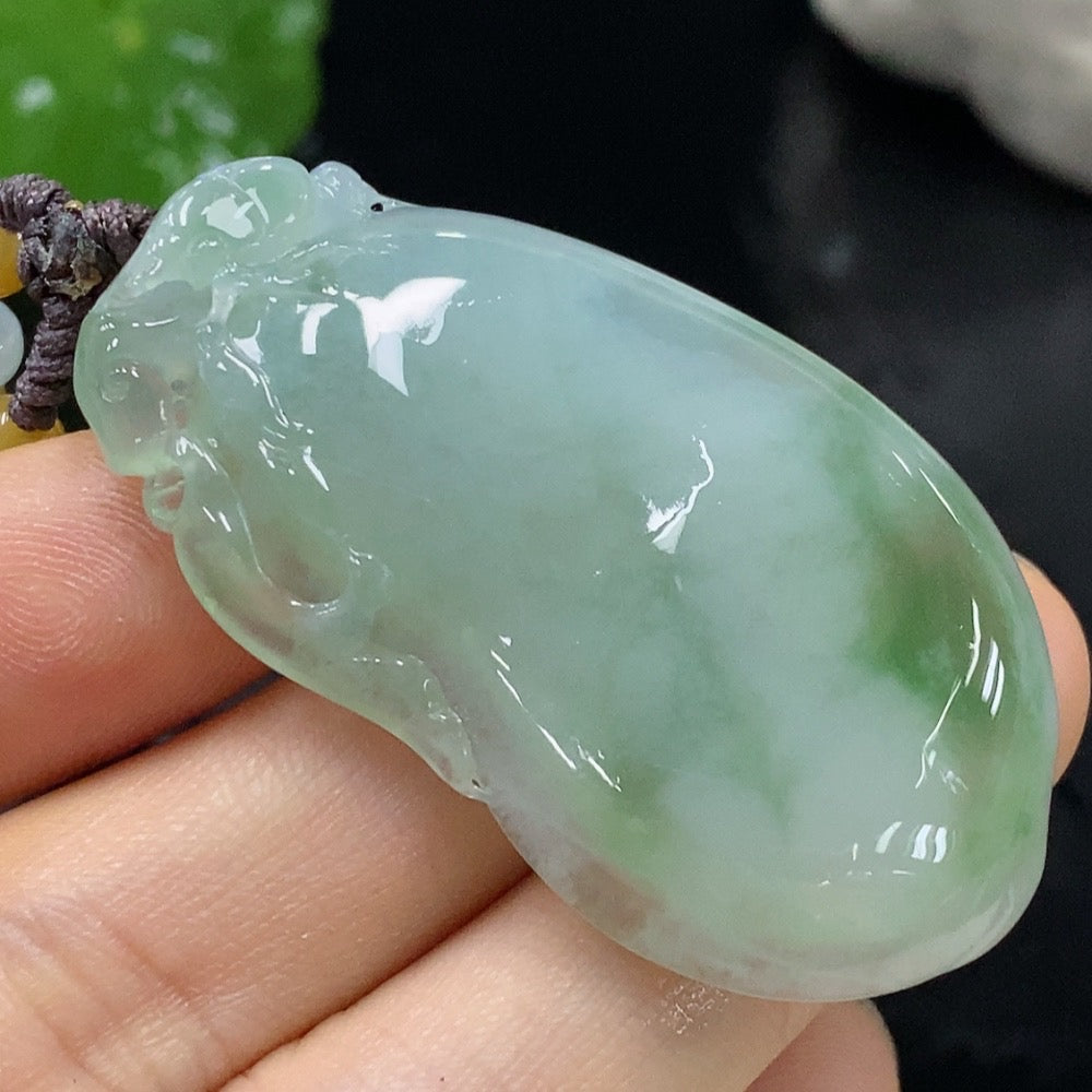 Jadeite Auspicious Gourd Pendant with a total weight of approximately 23.95 grams (including rope weight)