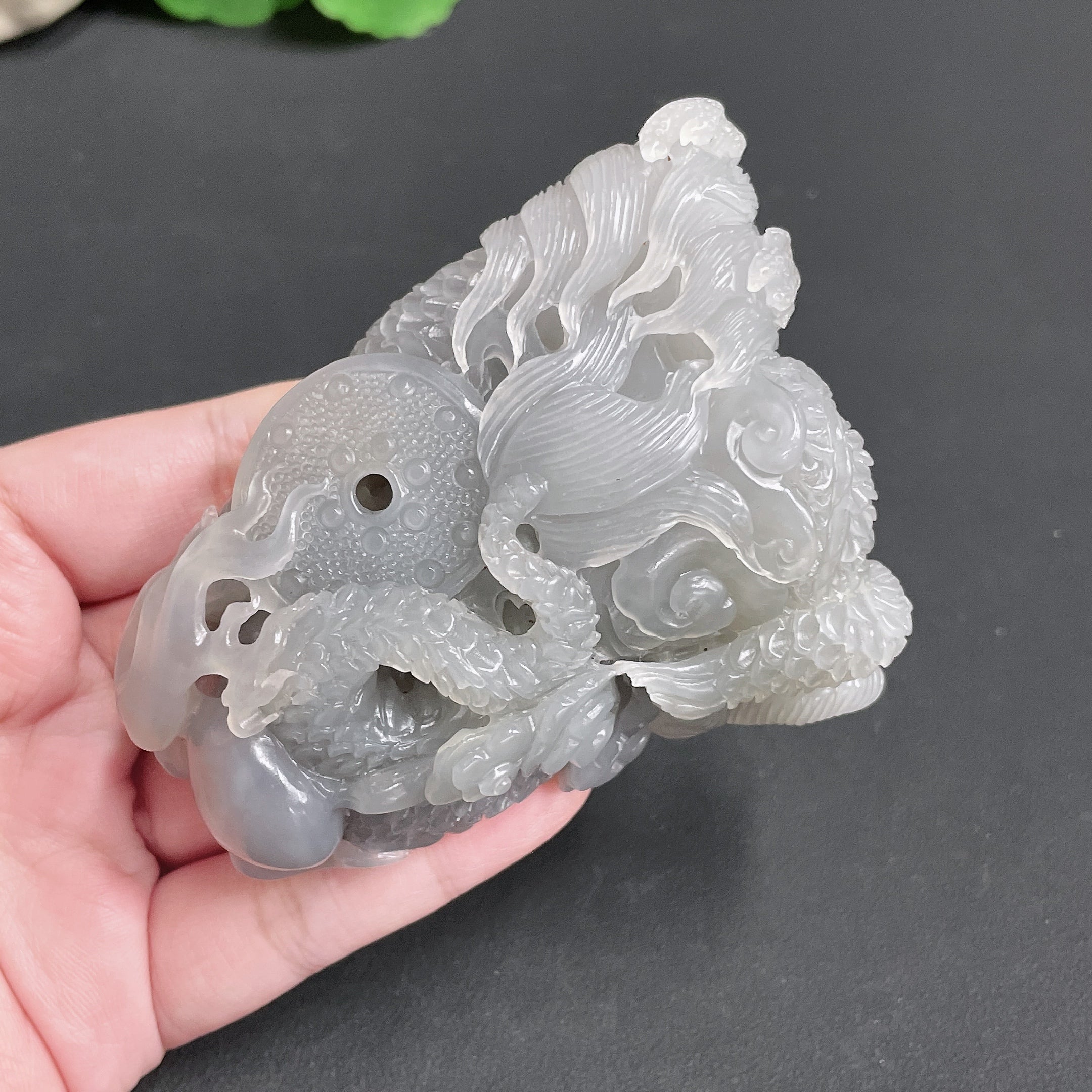 Hetian Jade Handheld Piece Dragon Total Weight Approx. 235.8g