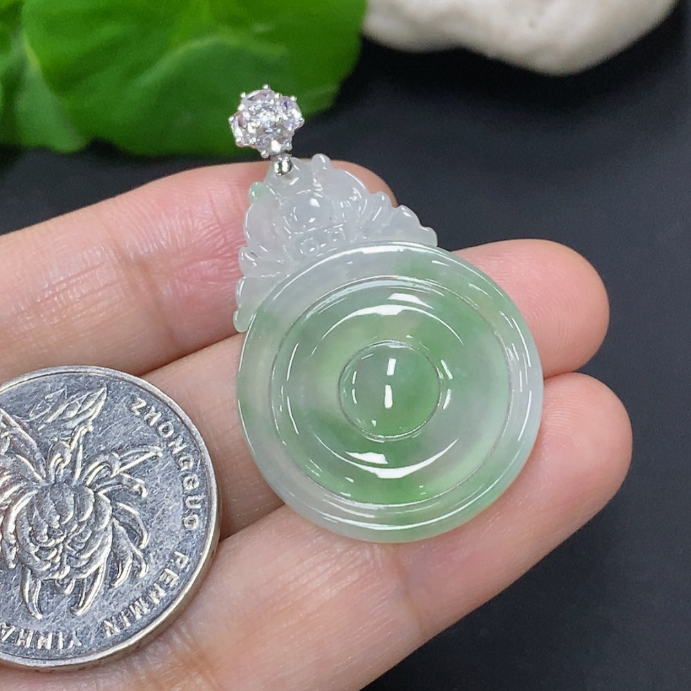 Jadeite Pendant with 18k Clasp and Diamond Accents, Total Weight Approximately 4.7g