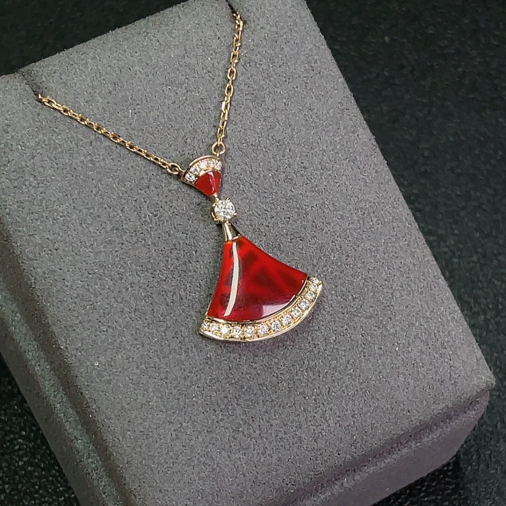 Chalcedony Agate Inlaid Pendant, 18K Gold, Accented with Diamonds