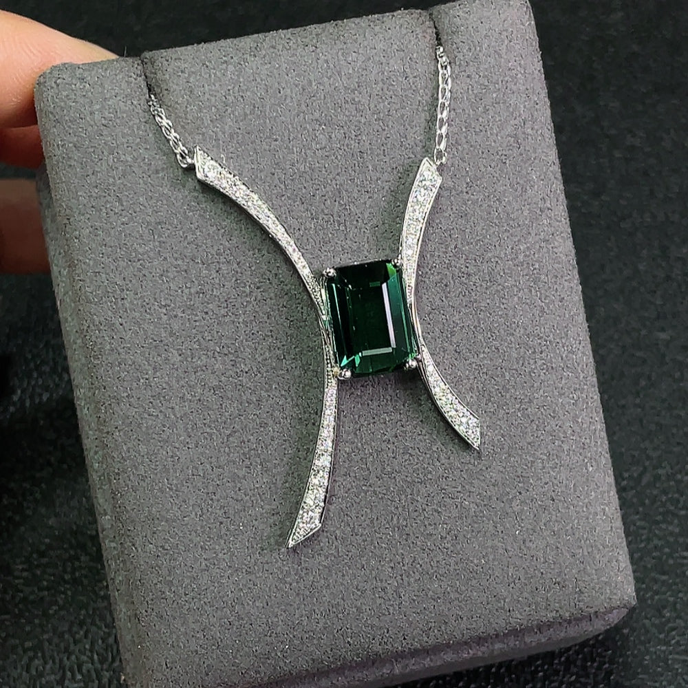 Tourmaline Inlaid Necklace, 18K Gold, Accented with Diamonds